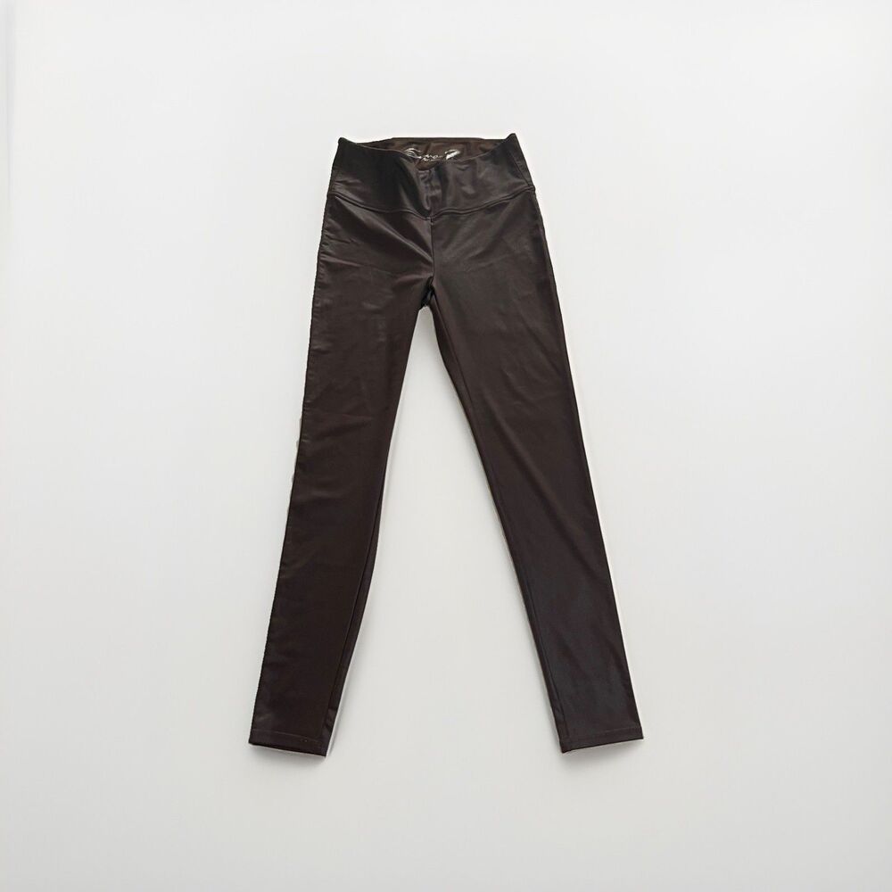 Seven7 Womens Medium Faux Leather Leggings Brown High Rise Stretch Fitted Pants